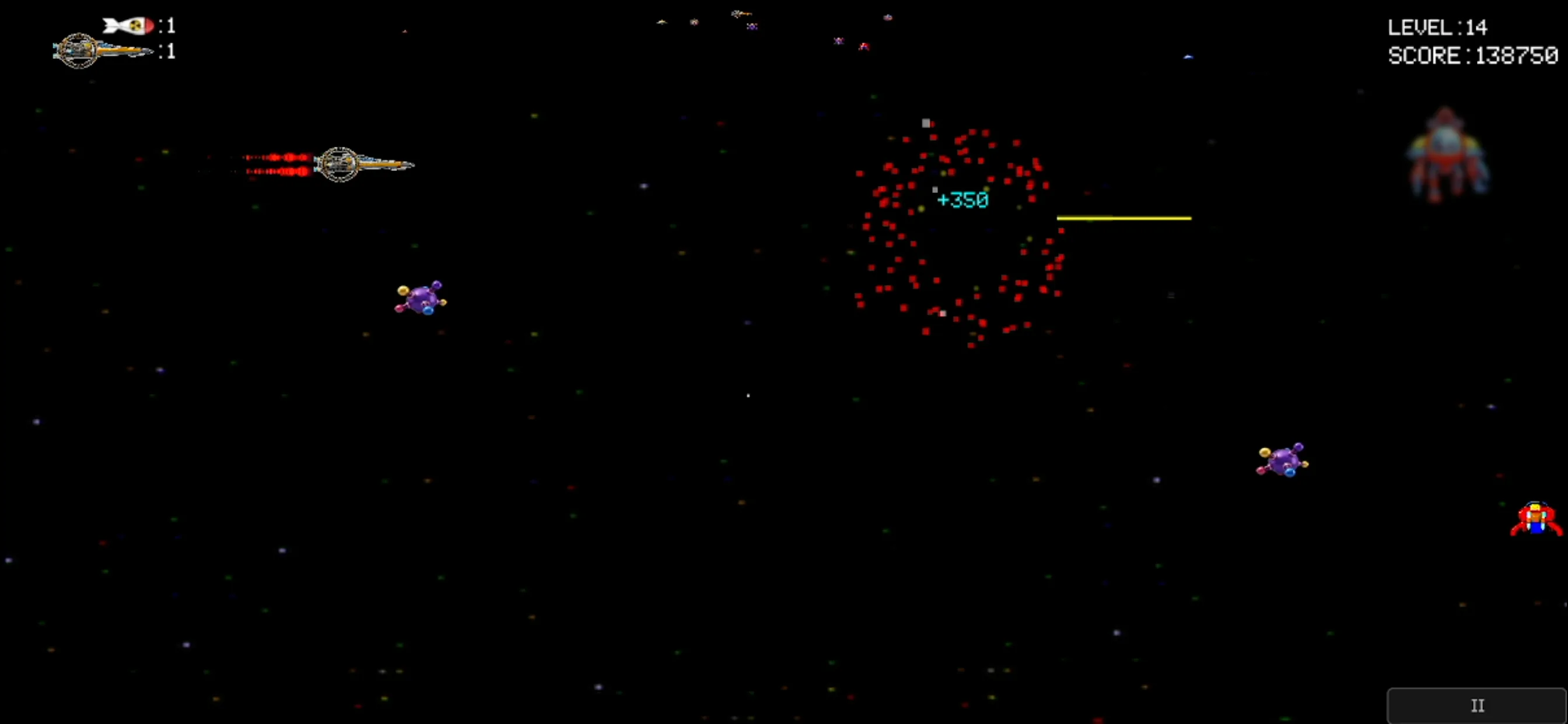 Human Defender, progression dans un niveau spatial
